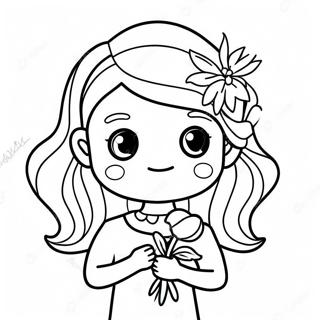 د ګلدستې سره خوشحاله ګل نجلۍ رنګولو پاڼه د رنګولو پاڼې