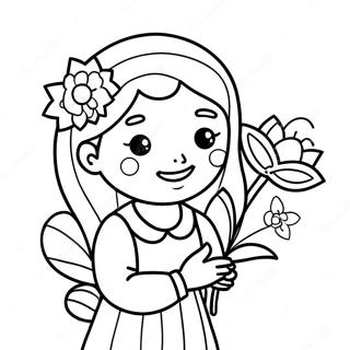 د ګلدستې سره خوشحاله ګل نجلۍ رنګولو پاڼه د رنګولو پاڼې