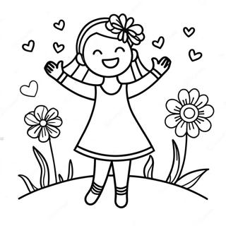 Joyful Flower Girl Dancing Coloring Page د رنګولو پاڼې