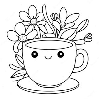 ښکلی د چای پیاله د ګلونو سره - رنګولوک پاڼه د رنګولو پاڼې