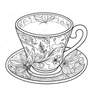 ښکلی د چای پیاله د تختي سره - رنګولوک پاڼه د رنګولو پاڼې
