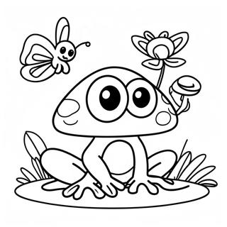 د مشروم وزغ د تیتلي سره یو لوبخ رنګولو پاڼه د رنګولو پاڼې