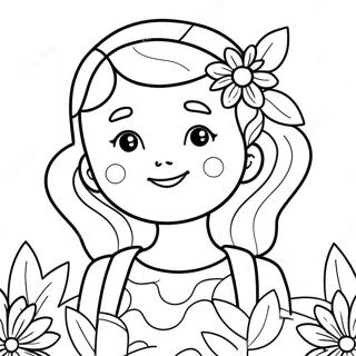 خوږه نجلۍ د ګلانو سره د رنګولو پاڼې