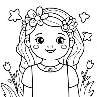 خوږه نجلۍ د ګلانو سره د رنګولو پاڼې